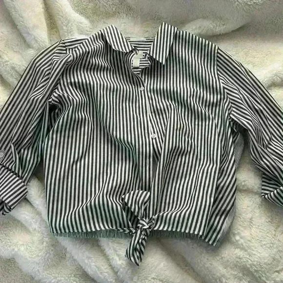 Chico's Tops - Chico’s Striped Tie Front Button Up Blouse